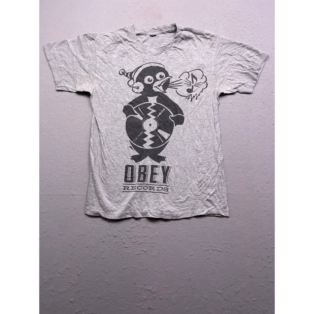 Obey T-Shirt Cotton Polyester Heather Gray Small Mens